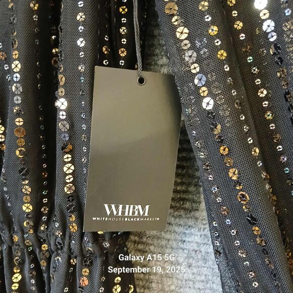 White House Black Market Long-Sleeve Sequin Blouson Dress – Size Medium Cocktail - Picture 9 of 10